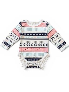 Floral Pig Tribal Print Pom Pom Bodysuit Baby Girl 12-18M